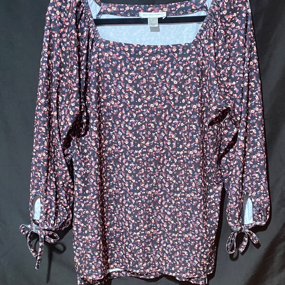 3/$12.  Christopher & Banks Floral Blouse with Tie Sleeves